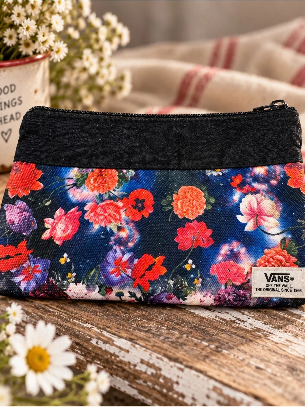 Vens Off The Wall Canvas Floral Zippered Makeup Pouch Pencil Case Bag